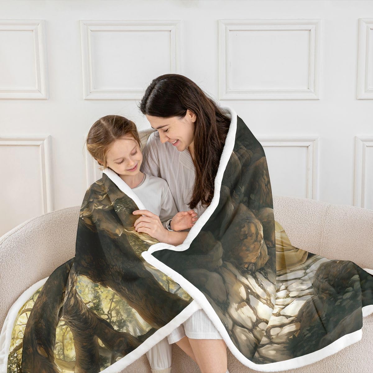 Manfei God Praying Kids Throw Blanket,The Garden of Gethsemane Bed Blanket,Western Bible Verse Spiritual Girls Boys Sofa Decor,Black Gray Fuzzy Blanket,Throw Size (50 x 60 Inches)