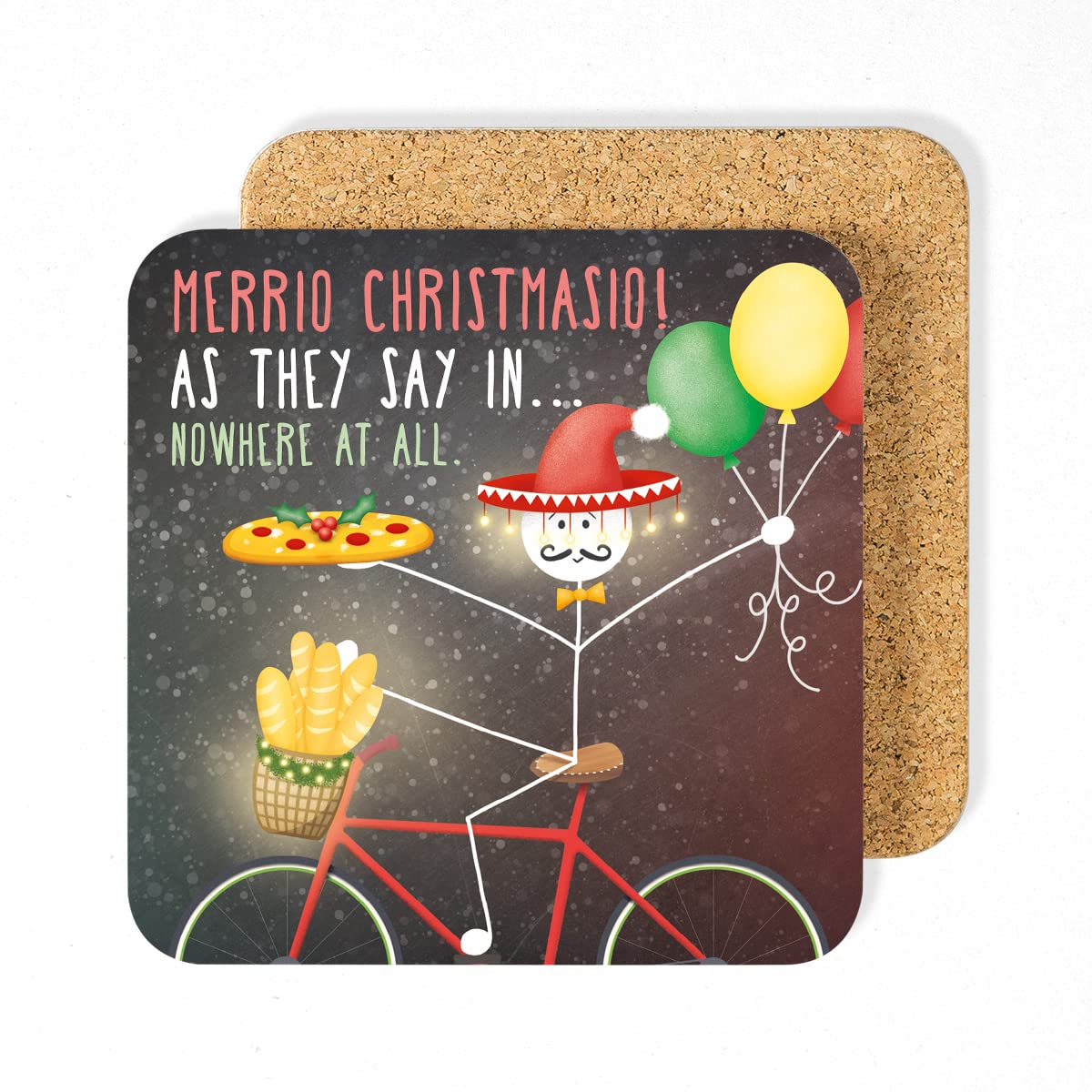 Lanther Black Merrio Christmasio Funny Christmas Coaster Gift, Secret Santa Stocking Filler, Xmas Drinking Present Table Decoration Friend Colleague Coworker Family
