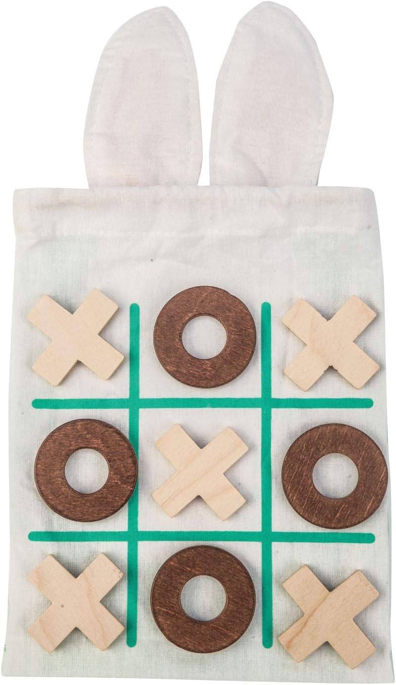 Tender Leaf Toys - Tic Tac Toe - Wooden Tic Tac Toe Game with Bunny Drawstring Bag - Travel Board Game for Kids and Adults - Age 3+