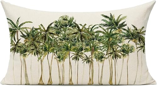 HODKHNO Fundas de almohada de 12 x 20 pulgadas, modernas palmeras tropicales, decoración del hogar, funda de cojín lumbar para sofá, cama