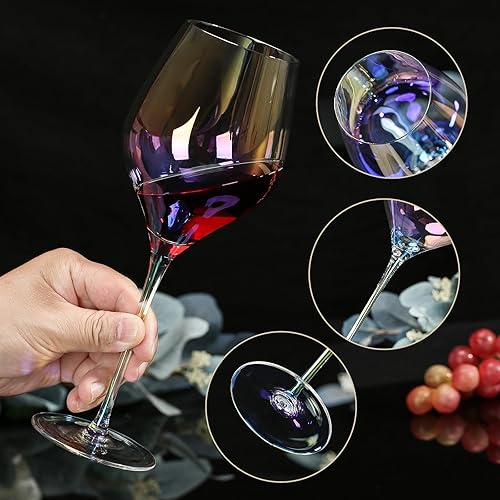 Miniatura 3 de Juego de 2 copas de vino sopladas a mano de 22 onzas, copas de vino blanco y tinto. Copas iridiscentes de cristal premium sin plomo. Ligeras para la