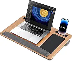 Mesa de Colo, Mesa Notebook Cama Madeira, Acomoda Laptops de 17,3 polegadas, Mesa Notebook Cama Base em Almofada com Slot para Celular Tablet e Objetos, 55 × 34 cm
