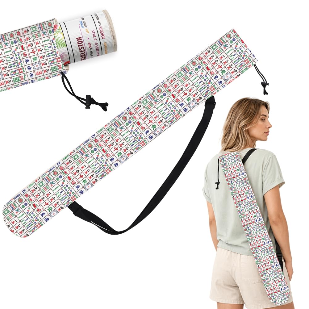 FINGERINSPIRE 91cm Mahjong Mat Carrying Bag Portable Printed Mahjong Pad Holder Bag with Adjustable Strap Canvas Drawstring Outdoor Travel Storage for Board Games Yoga Mat Tripod