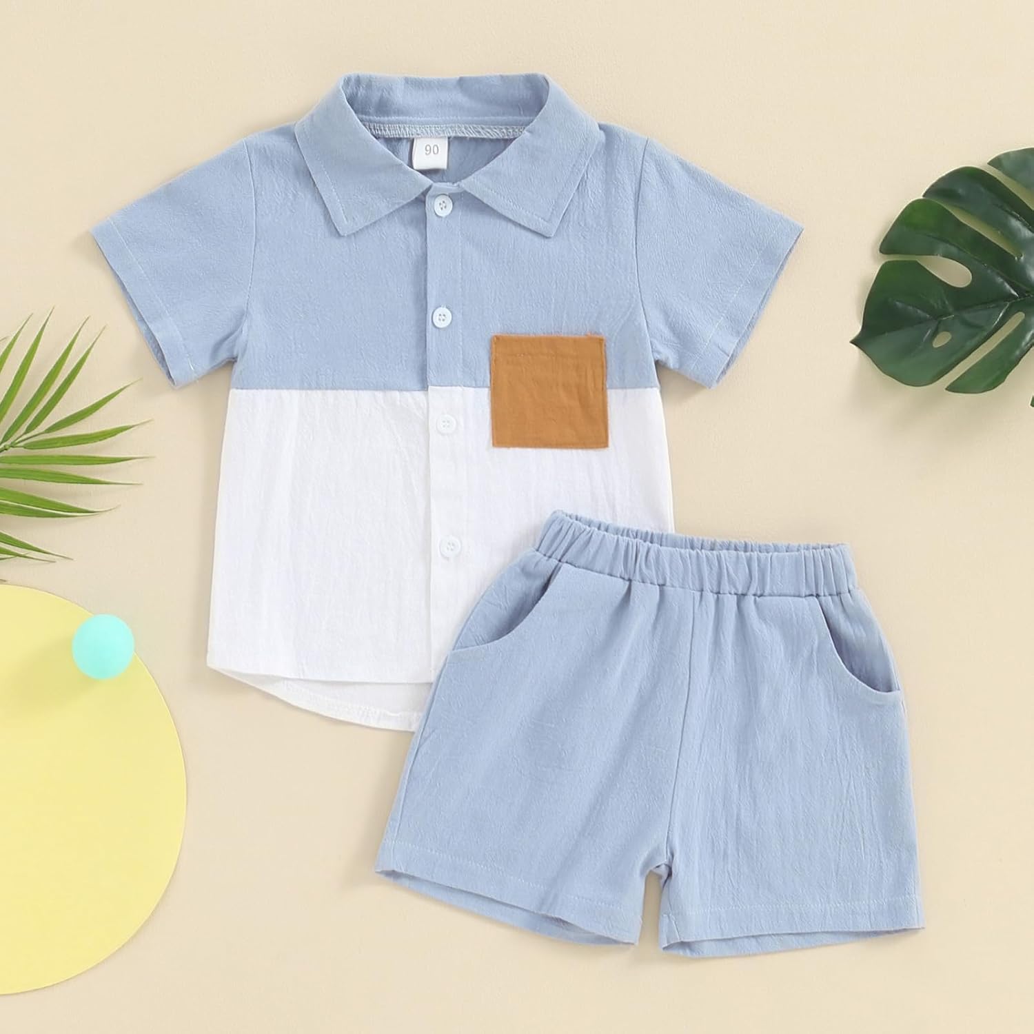 fhutpw Toddler Boy Patchwork Summer Outfits Short Sleeve Button Down Shirt Tops & Casual Shorts Sets Baby 2T 3T 4T 5T Clothes - Image 3