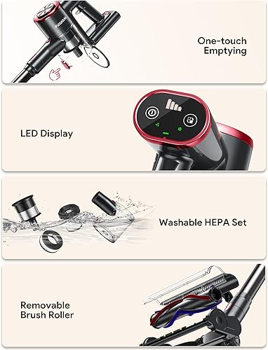 Miniatura 7 de FUFACAL - Aspiradora inalámbrica de 23 KPA con batería desmontable de 42 minutos y 2200 mAh, pantalla LED 6 en 1, aspiradora inalámbrica ligera,