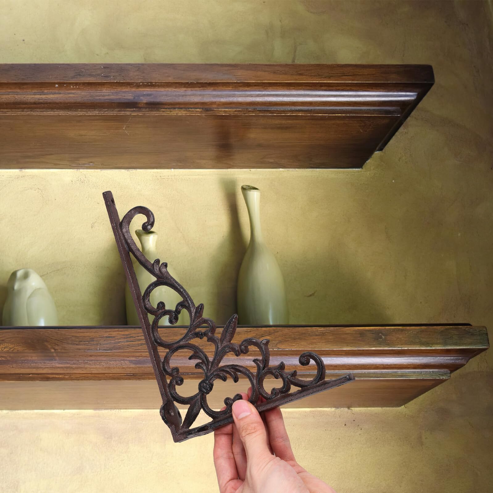 GALPADA 2 piezas Soportes de Estantes de Hierro Fundido con Diseño Floral Escuadras de Ángulo Recto Decorativas para Estanterías de Pared Resistentes y Fáciles de Instalar