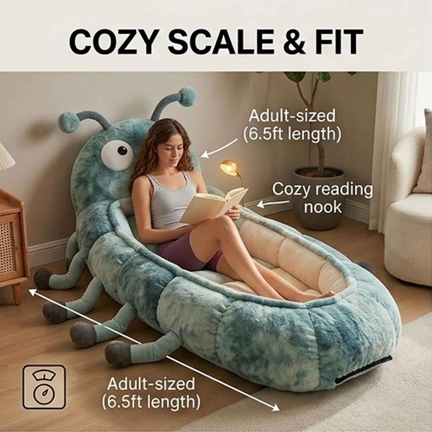 Hugging Caterpillar Sleeping Bag,2026 New Catapillar Sleeping Bag,Pull Cord Cocoon Sleeping Bags,Full Body Plush Lounger, Indoor Nap Pod, Cozy Reading Nest, Animal Sleeping Bags for Adults — view 2