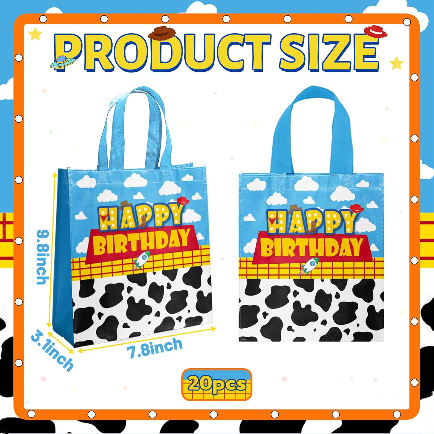 20 PCS Non-Woven Bags Mini Cartoon Story Tote Bags Reusable Goodie Treat Candy Bags Toy Inspired Party Bag for Baby Shower Birthday Party Supplies image 4
