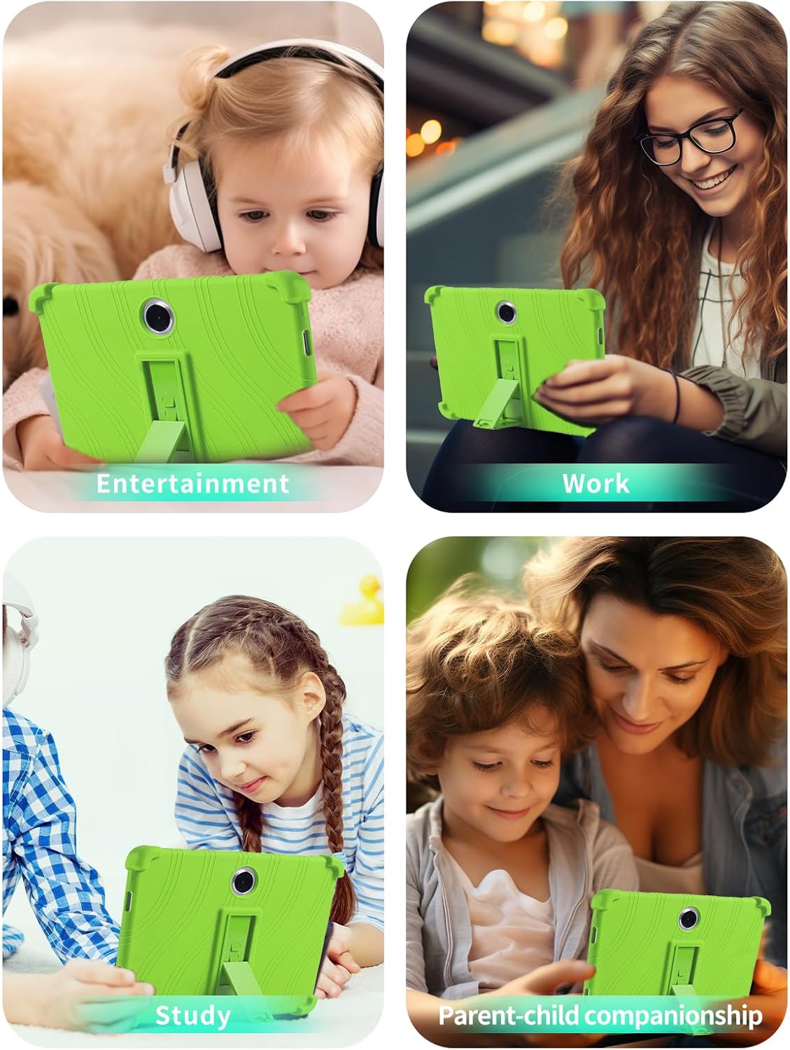 Case for OnePlus Pad Lite Android 15 Tablet 11 inch，WUNIAK Shock Proof Lightweight Stand Rubber Shell Protective Cover,Kids Friendly Soft Silicone Adjustable Stand Cover,Green