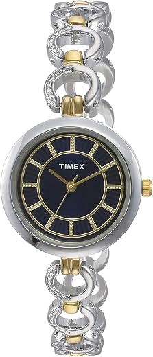 TIMEX Classics Analog Watch for Women with Blue Round Dial &amp; Two Tone Brass Bracelet Band Water Resistant Women's Wrist Wa...