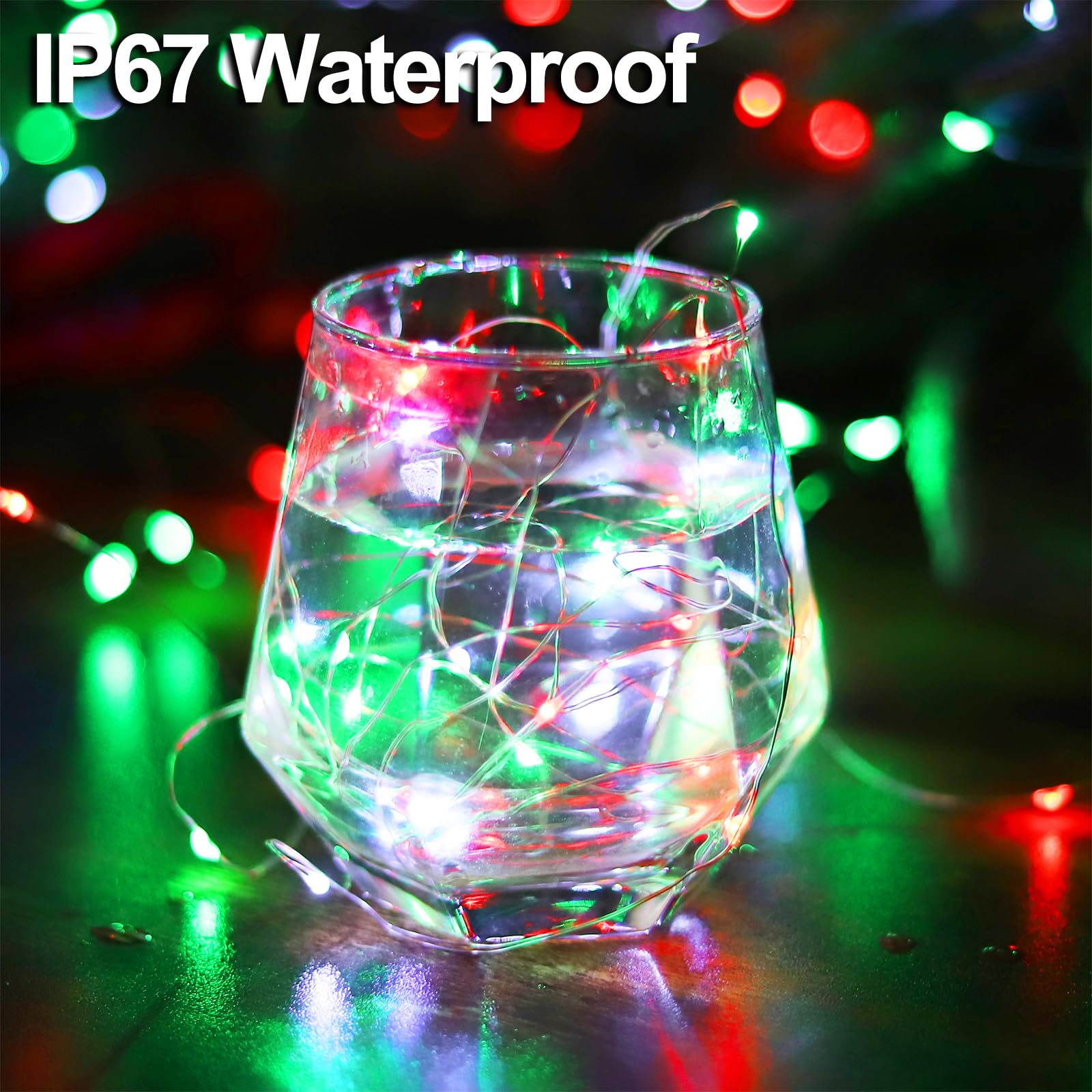 Filo di luci natalizie a energia solare, per esterni, impermeabili, 100 LED (confezione da 2) (2 pezzi), 8 modalità di illuminazione, per giardino, patio, recinzione, balcone, esterni