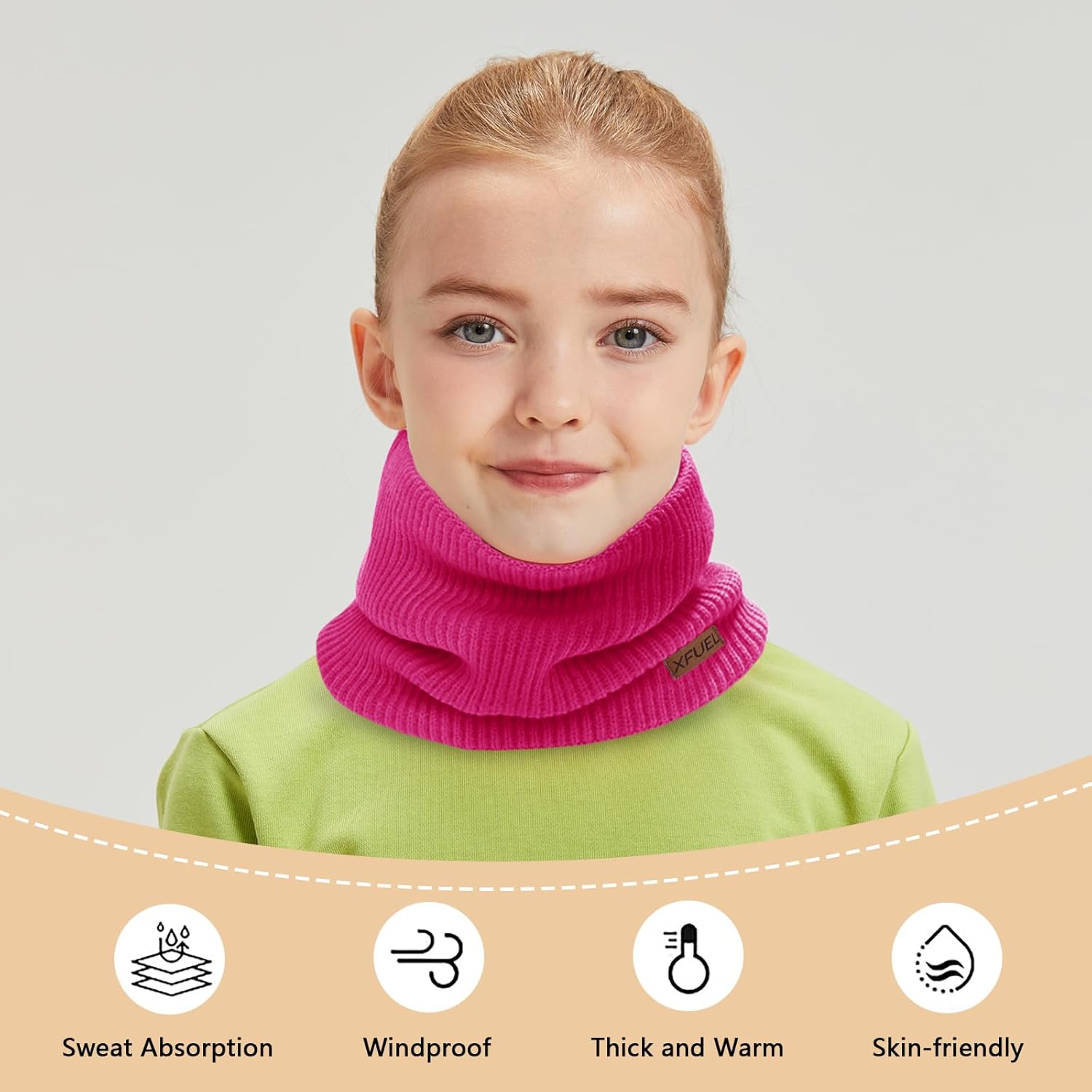 Kids Neck Warmer, 2 Pack, Knitted Winter Neck Gaiter, Fleece Lined Infinity Scarf for Boys Girls - Image 4