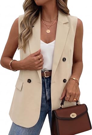 Mina Self 2026 Fall Womens Sleeveless Vest Blazer - Open Front Casual Tops