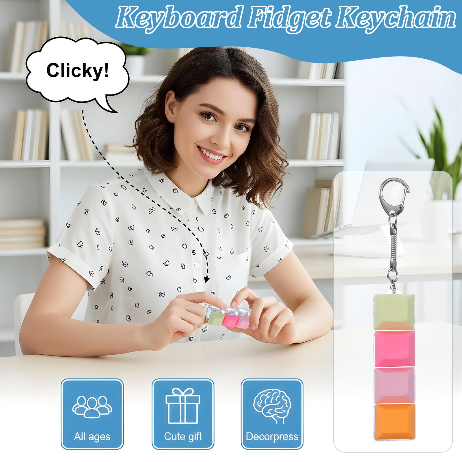 Klawiatura Fidget, Mabor Keyboard Keyboard Dekompression Keyboard Fidget Clicker, kolorowa nasadka na klawisze do dekompresji, zużycia czasu