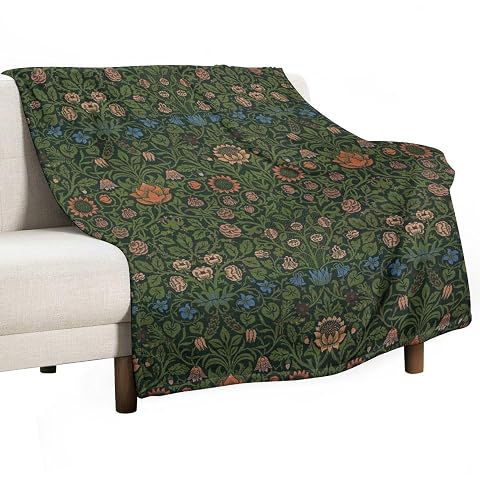 Bohemia Plant Flowers Pattern Blanket William Morris Art Print Vintage Print Super Soft Flannel Throw Blanket for Bed