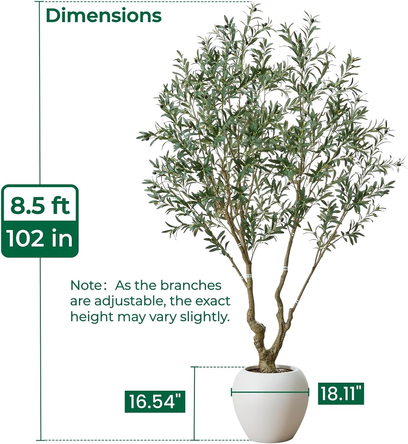 8.5ft Artificial Olive Tree in Pot, Large Faux Silk Tree with Lifelike Leaves & Fruits, Realistic Indoor Outdoor Fake Plant for Home Office Decor, Ready to Display