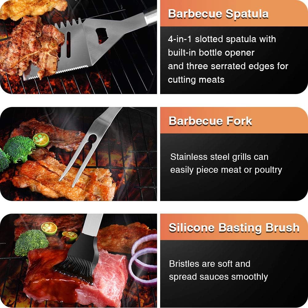 OlarHike 25PCS BBQ Grill Accessories Tools Set, Stainless Steel Grilling Kit with Oxford Cloth Case for Smoker/Camping/Kitchen, Barbecue Utensil for Men Women with Thermometer and Meat Injector