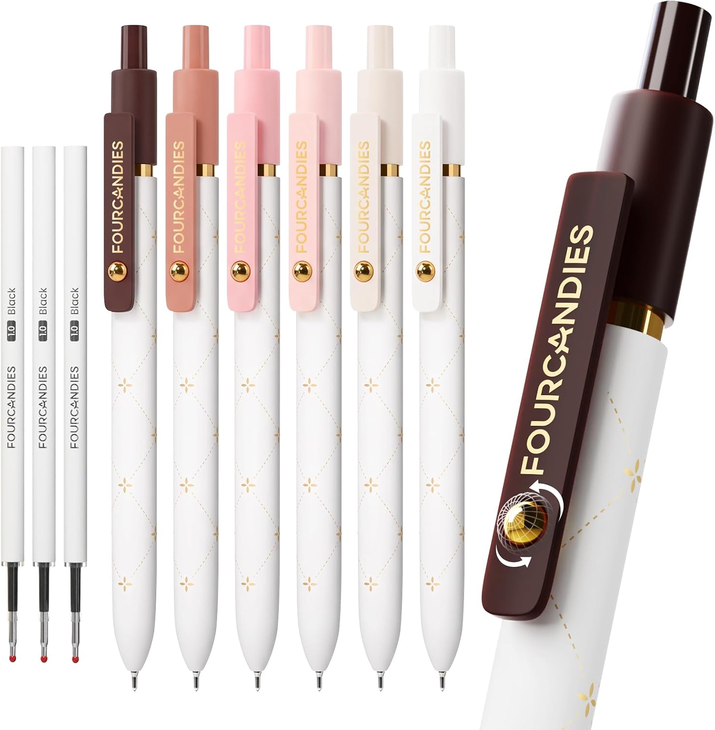 Four Candies Ballpoint Pens Black Ink 1.0mm Smooth Writing Pen Retractable