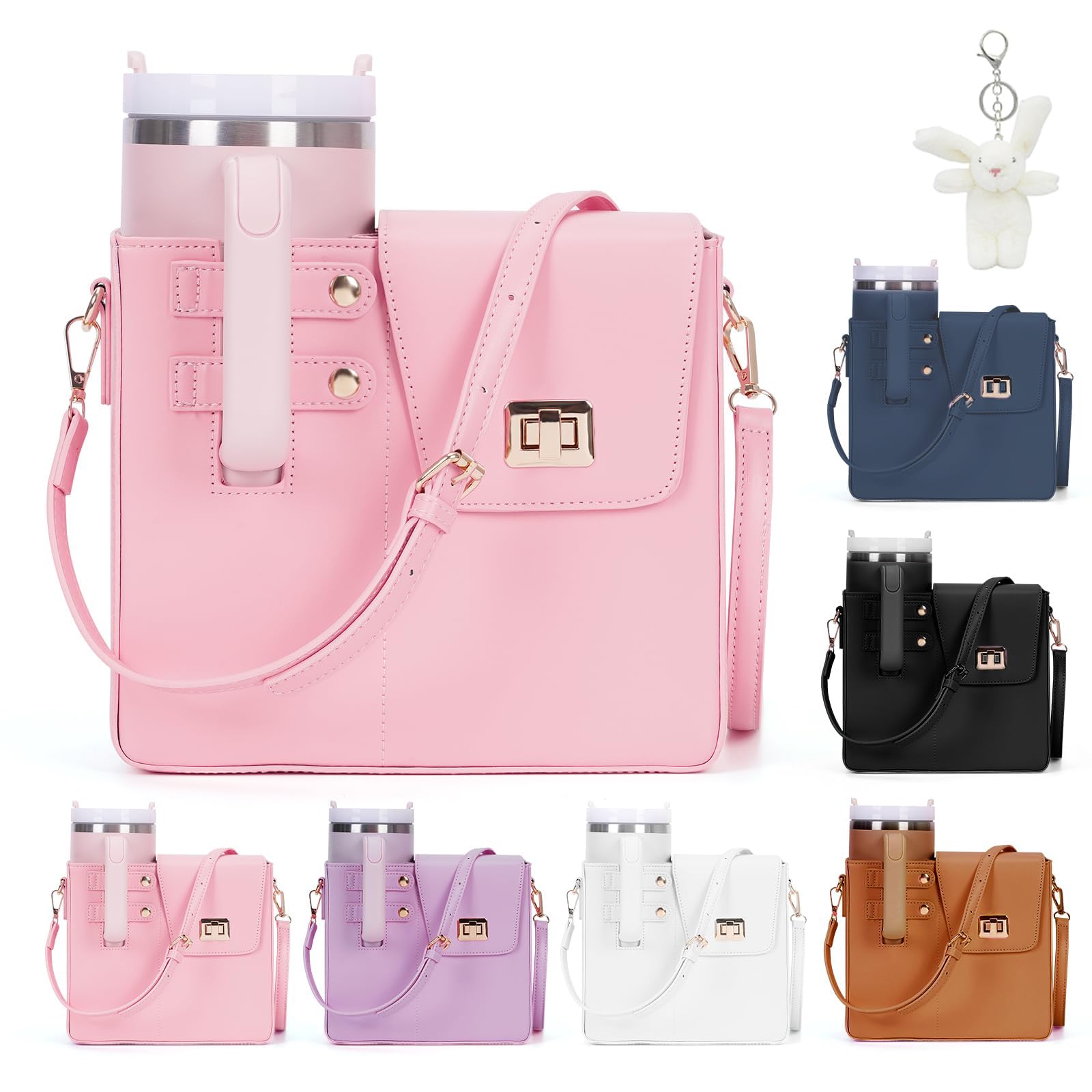 Dsocool Outdoor Portable Crossbody Cup Storage Bag with Purse, Crossbody Bag for Stanley Bottle Pink