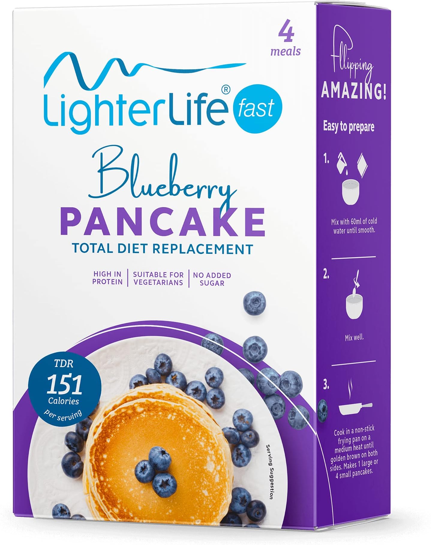 LighterLife Blueberry Pancake, High Protein Meal Replacement with 25% of RDA Vitamins and Minerals, 4 x 40g Servings per Box