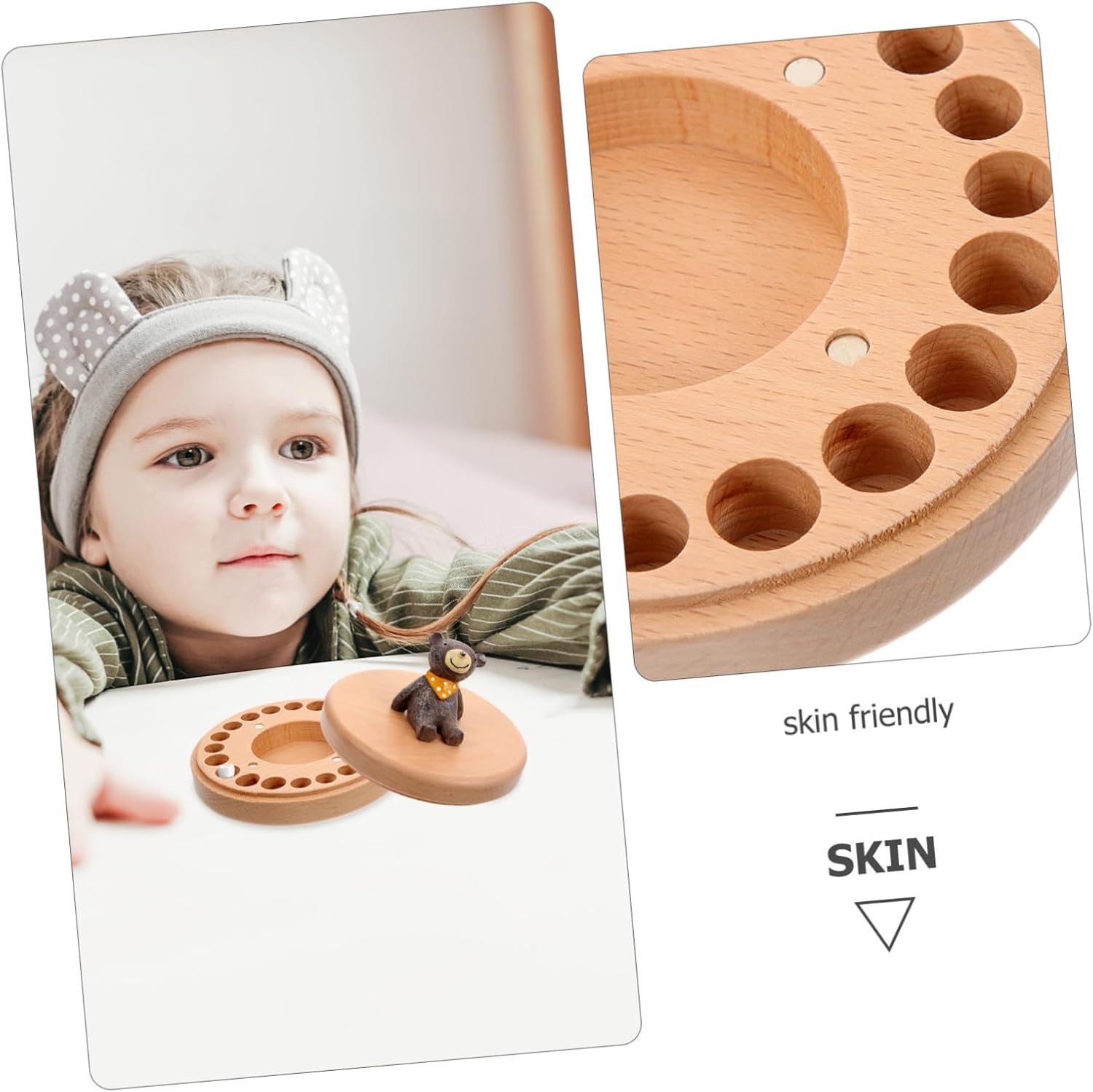 Beech Wood Teeth and Lanugo Keepsake Box for Newborns Memory Storage Container with Random Scarf Color for Boys and Growth Moments Random Color