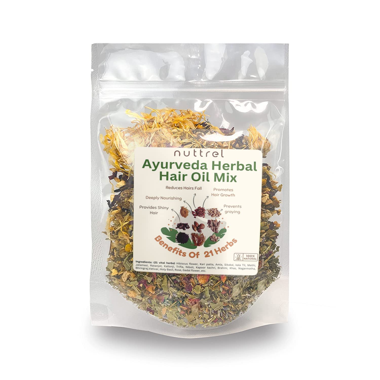 BlueQueen Herbal Hair Oil Mix of 21 Herbs for Thick Long Hair Growth 30 grams, Hairfall, Hair Repair, Scalp Care, Haircare Products Both for Men & Women - 1.01 Floz