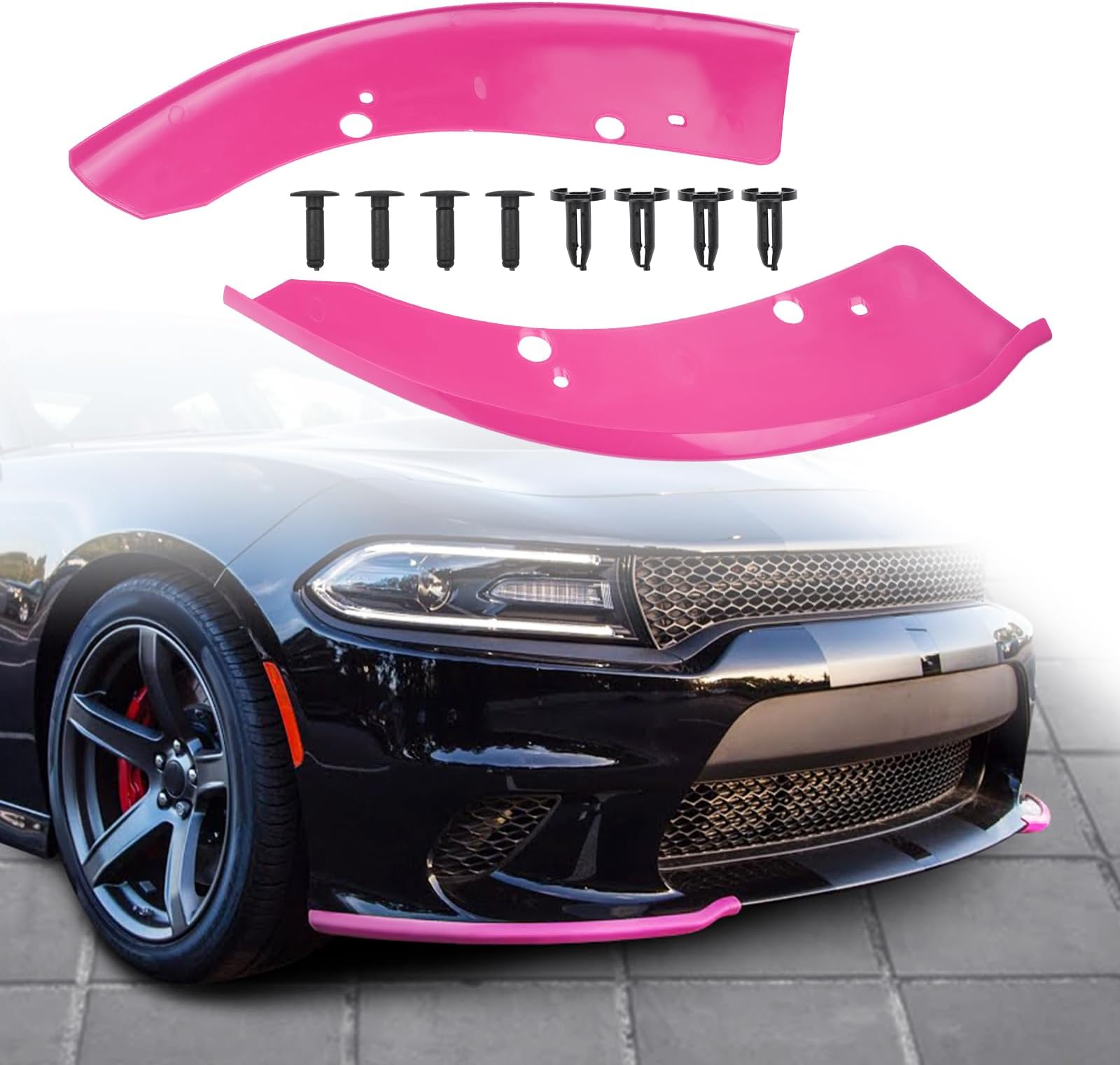 JDMON Front Bumper Lip Splitter Protector Compatible with Dodge Charger SRT Hellcat/SRT 392 / Scat Pack/RT Scat Pack/GT/RT 2015-2021, GT RT Accessories, Pink, 2pcs