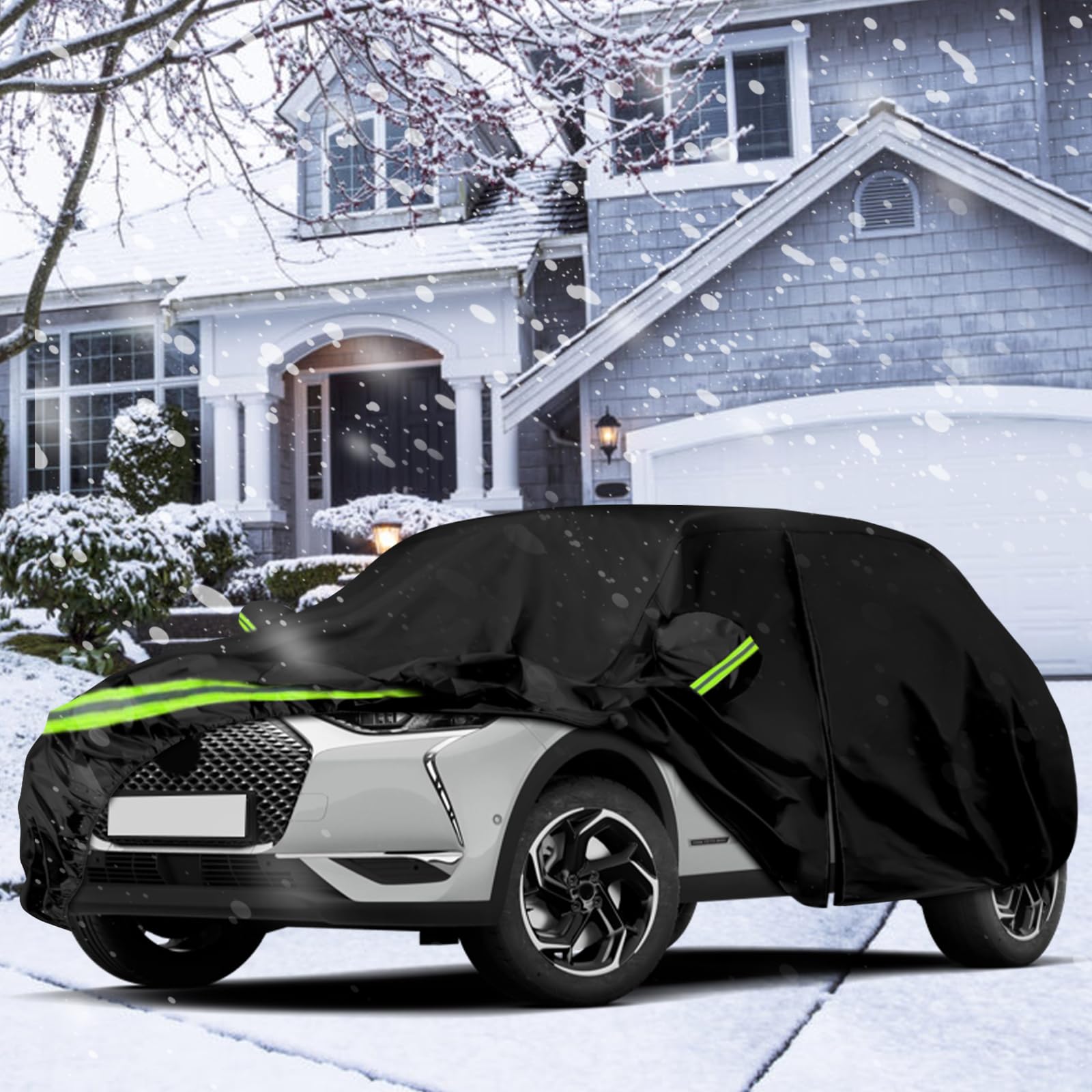 Autoabdeckung Passend für Citroen DS3/DS 3 Crossback 2009-2025, wasserdichte Vollgarage Autoplane mit Reißverschlusstür für Schnee, Regen, Allwetterschutz