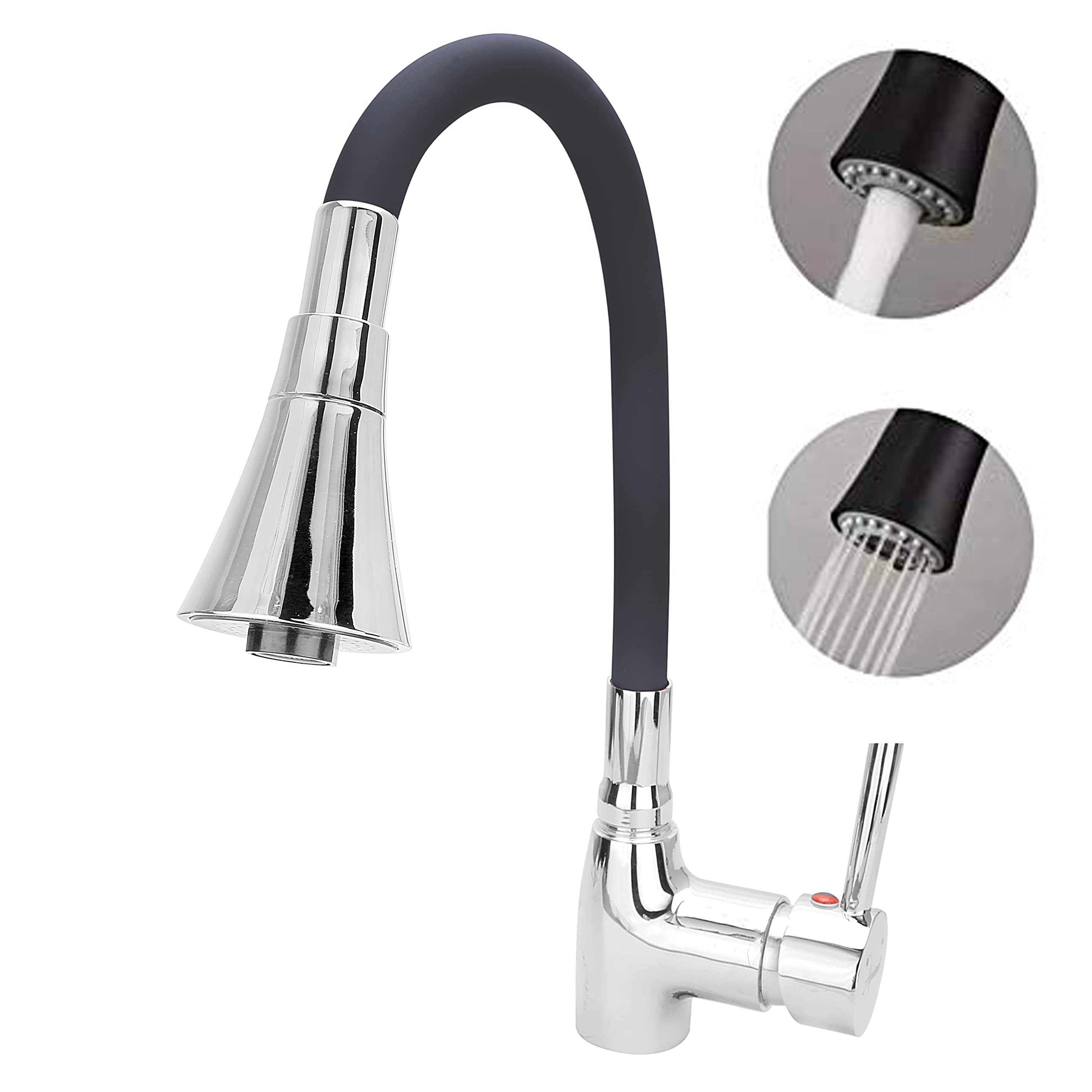 Aquieen SS 304 Table Mounted Kitchen Sink Mixer with Connecting Hoses (Black Chrome)