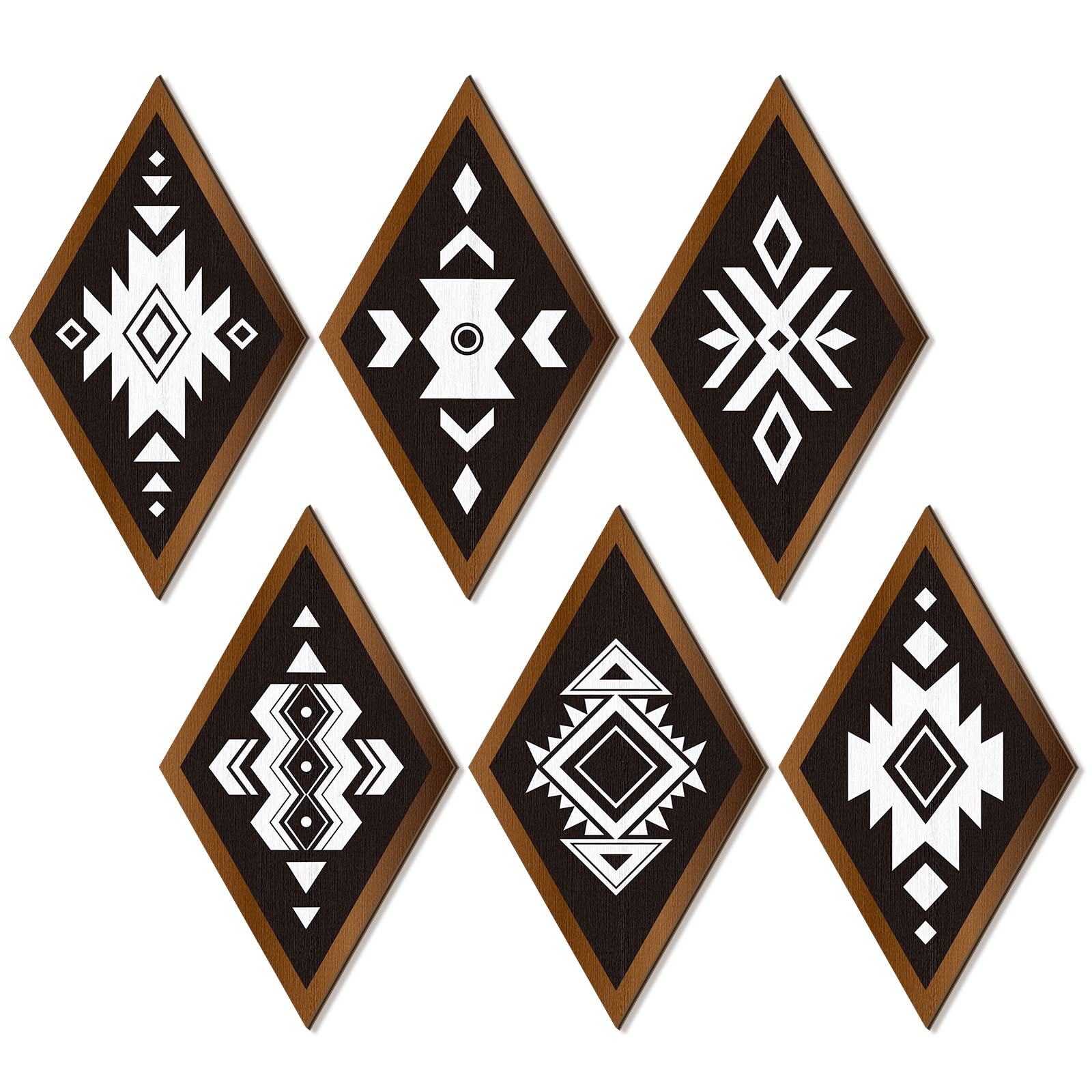Ferraycle6 Pcs Farmhouse Aztec Wall Decor Western Home Wall Decor Southwestern Rustic Boho Diamond Wood Sign Modern Geometric Diamond Wall Art for Bedroom Living Room Bathroom (Classic Color)