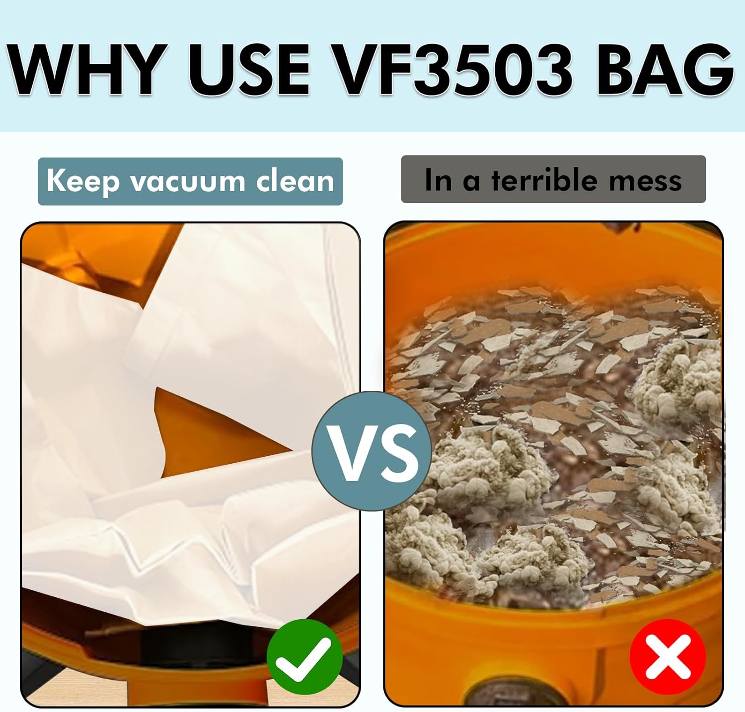 12 Pack VF3503 Vacuum Bags Compatible with Ridgid 6-9 Gallons Wet/Dry Vacuums, Disposable Dust Collection Bags Size B