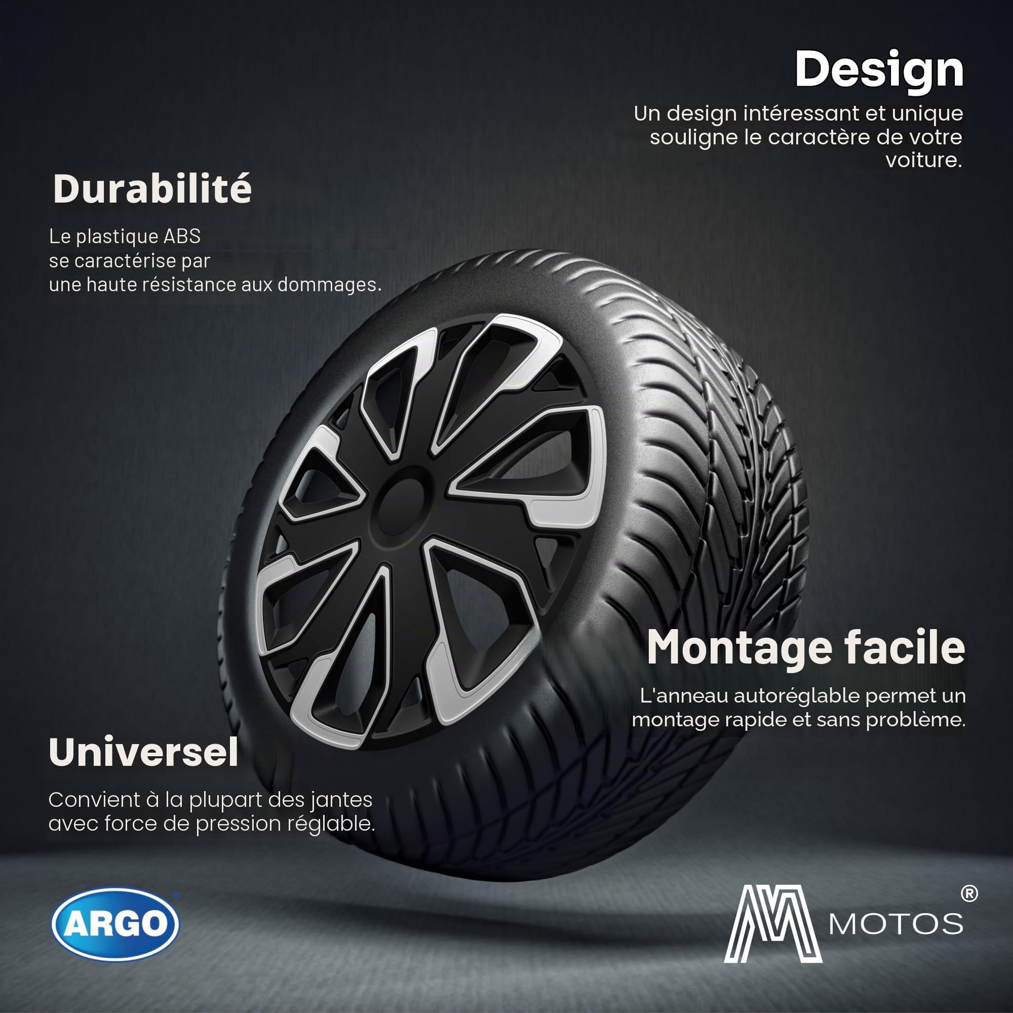 M MOTOS Jeu de 4 enjoliveurs 16 Pouces - Riez des Rayures avec Ces enjoliveurs 16 Pouces Souples et légers. Facile à Installer, Aucun Outil nécessaire, Protection Contre la décoloration!