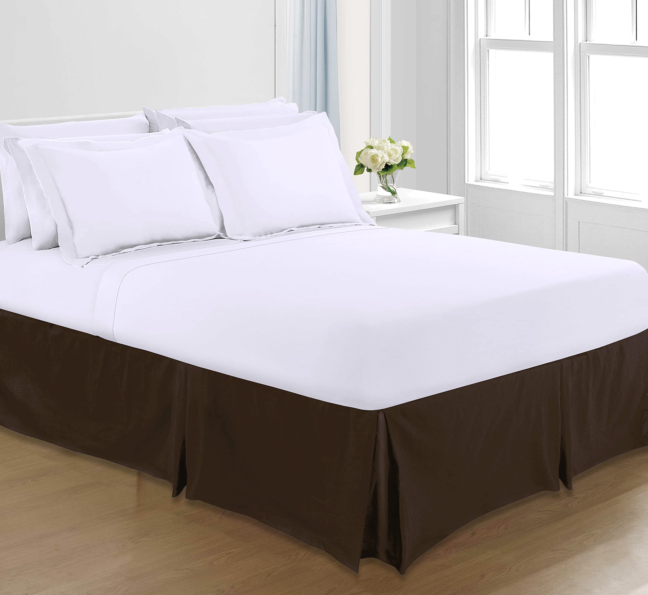 Sapphire Collection PLAIN DYED POLY COTTON PLEATED PLATFORM BASE VALANCE SHEETS (Double, Chocolate)