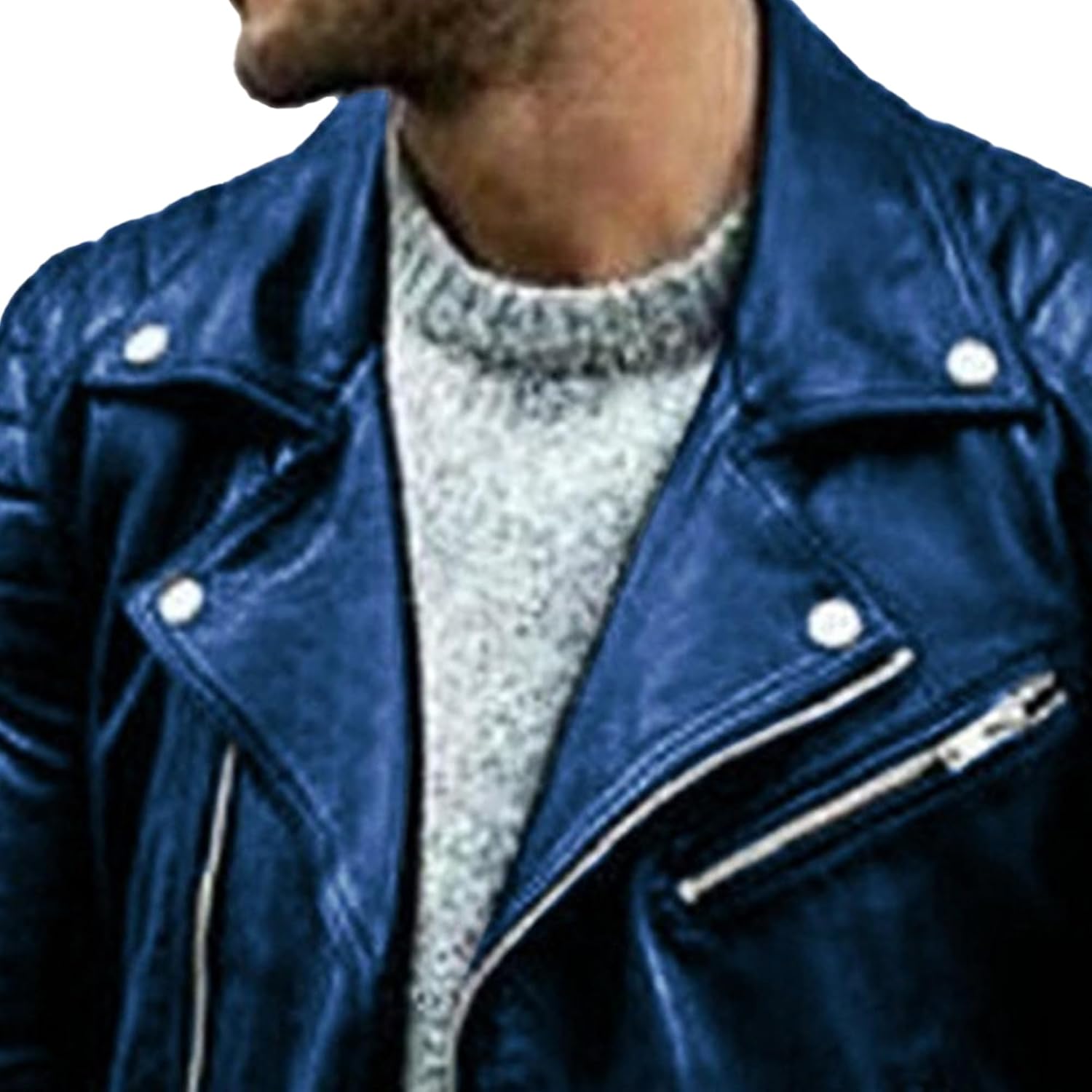 JEKE-DG Men's Blazer Collar Faux Leather Coat Zip Up Slim Fit Comfort Coat Jacket Long Sleeve Washed Biker Coats