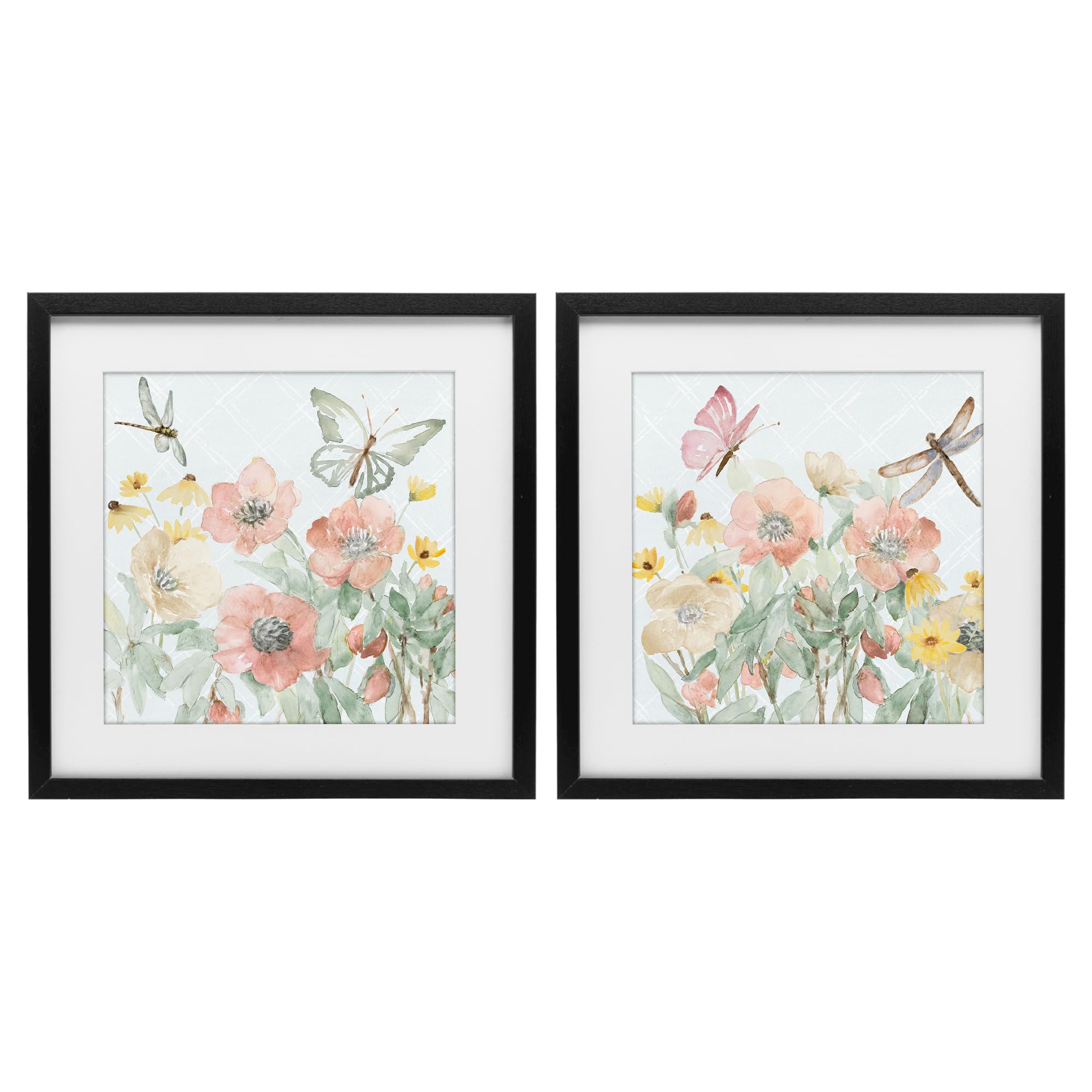 'Delicate Garden Joy'| 2pc Framed Print Under Glass Set