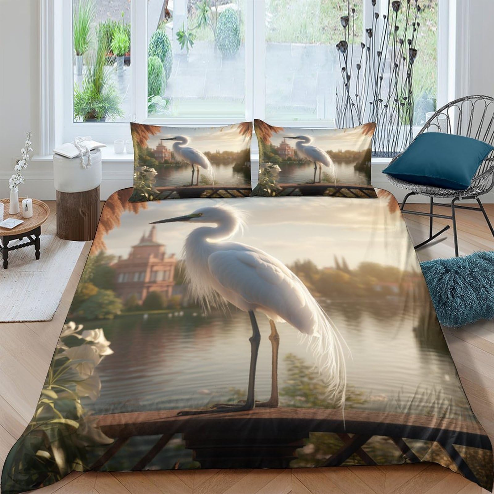Housse de couette aigrette 3D pour une ambiance nature et cocooning