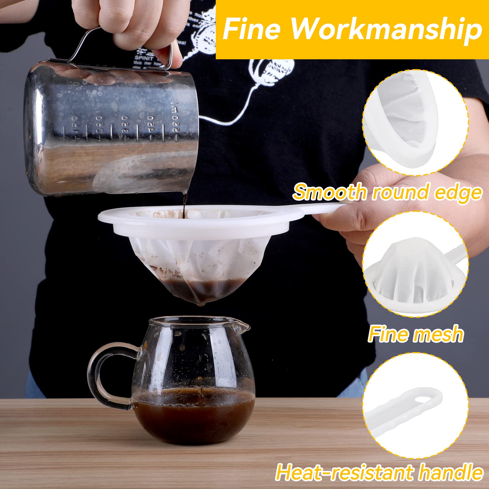 2 Pezzi Colino a Maglia Fine con Manico Filtro per Alimenti Conico in Acciaio Inossidabile Filtro per Cocktail in Acciaio Inossidabile Filtro Colino da Barista in Argento per Casa Bar