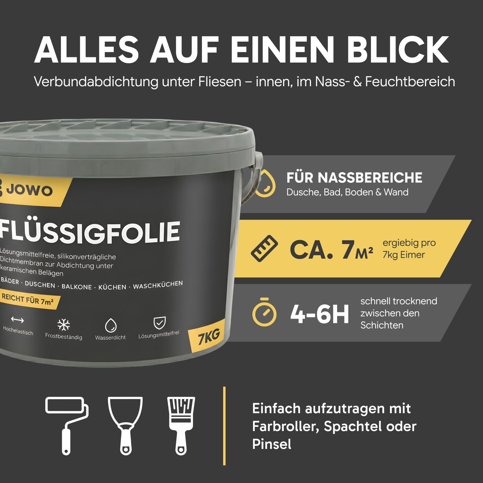 Flüssigfolie (14kg) Abdichtung Wasserdicht – Dichtungsmasse für Bad, Dusche, Balkon & Terrasse – Flexible Flüssigabdichtung für Innen- und Außenbereich