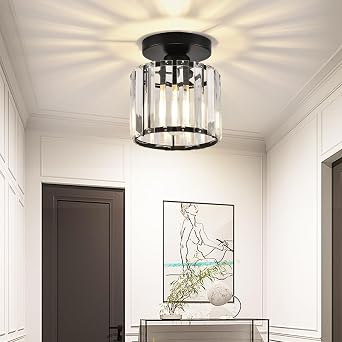 ZYDTRIP Crystal Ceiling Light, Black Crystal Chandelier Modern LED Ceiling Light Pendant Fixture Lighting for Bedroom Kitchen Hallway Entrance Balcony