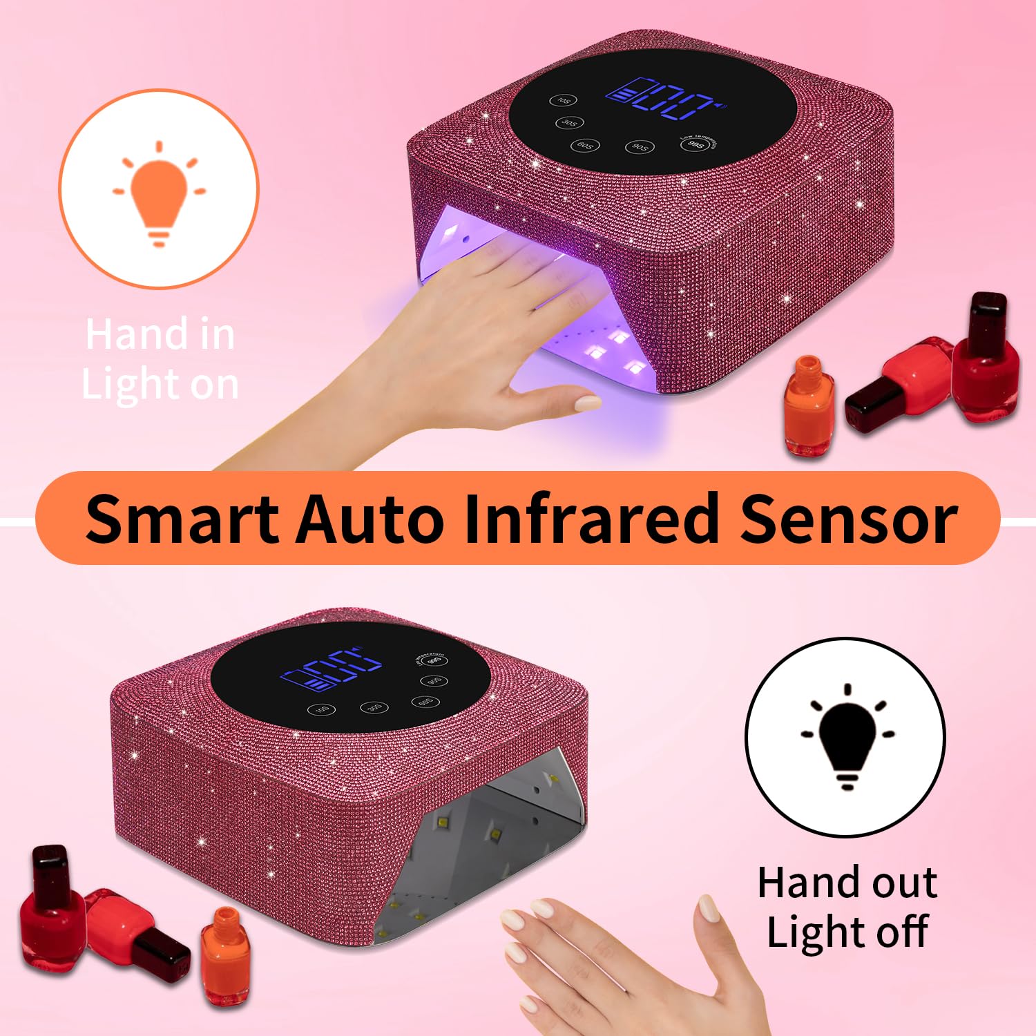 Cordless UV LED Nail Lamp,72W Rechargeable UV Light for Gel Nails with 5 Timer Setting Quick Dry Curing Lamp with Display Auto Sensor for Salon & Home(Red Diamond)