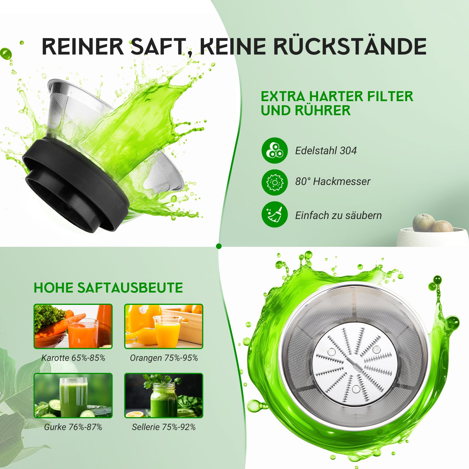 Entsafter, 600W Juicer Machine für Obst und Gemüse in Edelstahl, 76mm Zufuhröffnung, 3 Geschwindigkeiten, Anti-Tropf-Funktion und Überhitzungsschutz Leicht zu bedienen und zu reinigen,BPA-frei
