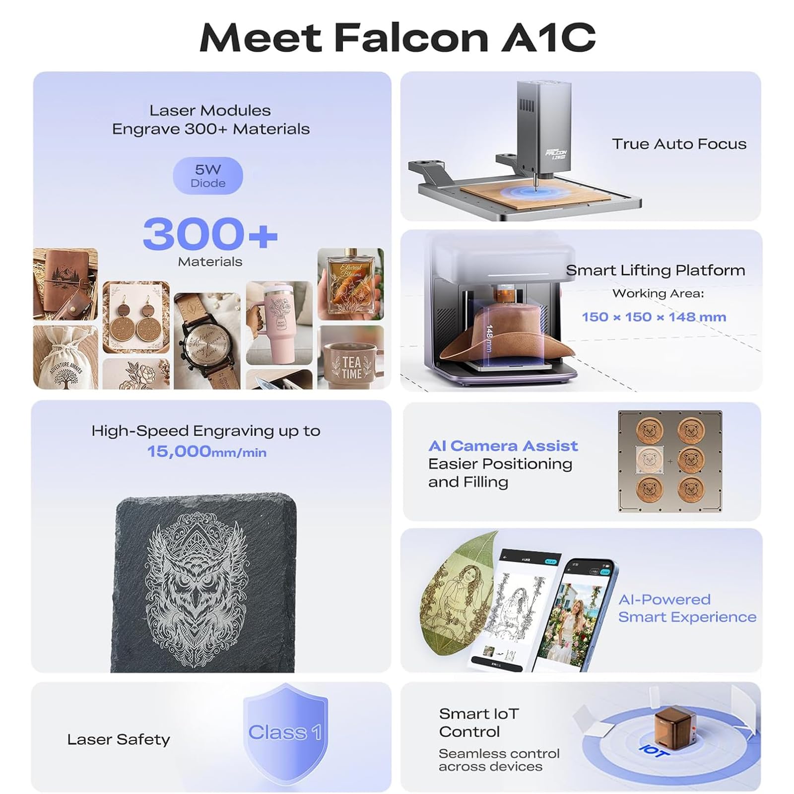 Creality Falcon A1C 5 W grawer laserowy, zamknięty grawer laserowy, klasa 1