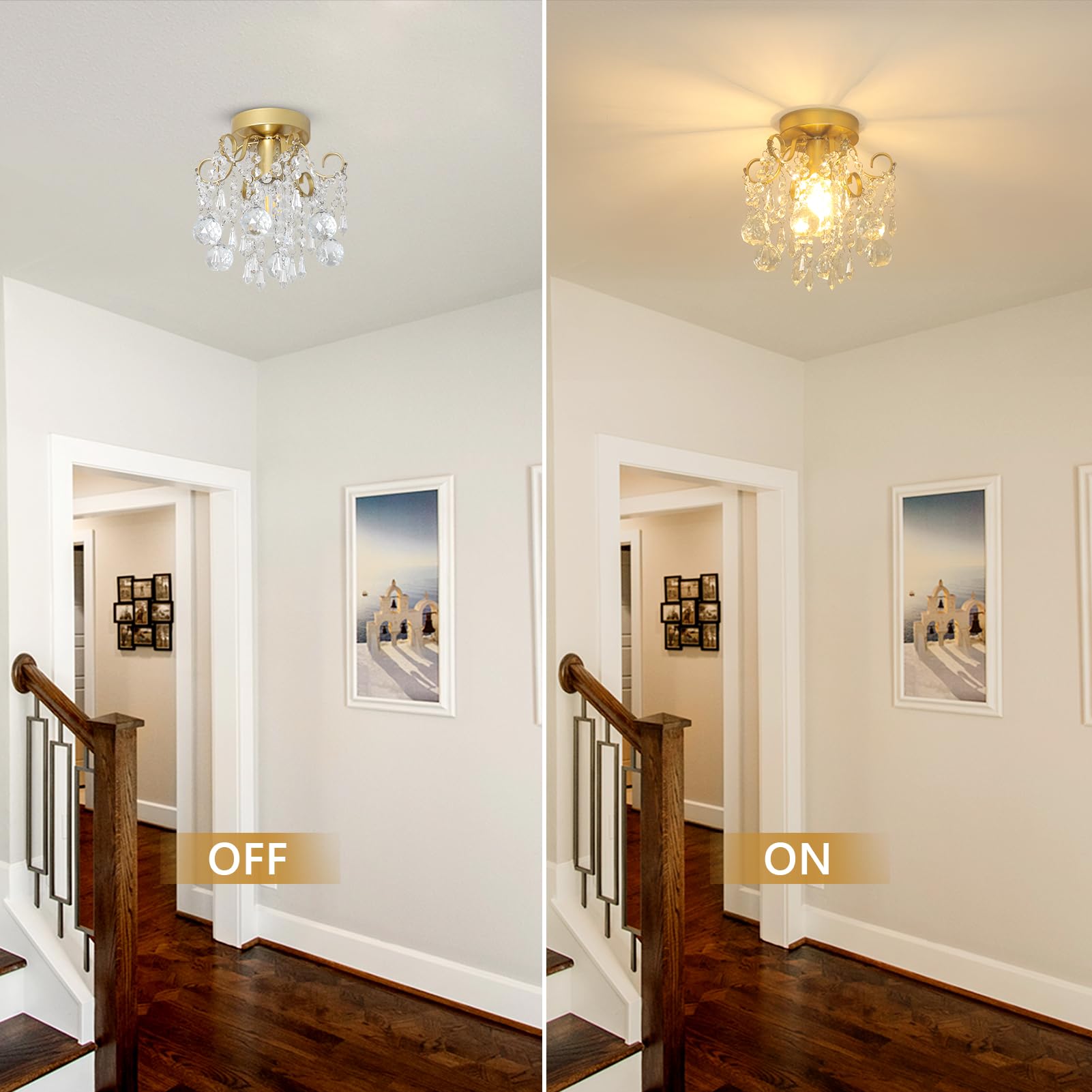 Rayofly Moderne Lustre Cristal, Plafonnier Cristal Salon, Plafonnier Or Salon, Plafonnier Verre Moderne Plafonnier Cristal pour Chambre, Cuisine, Hall, Chandelier Living Room
