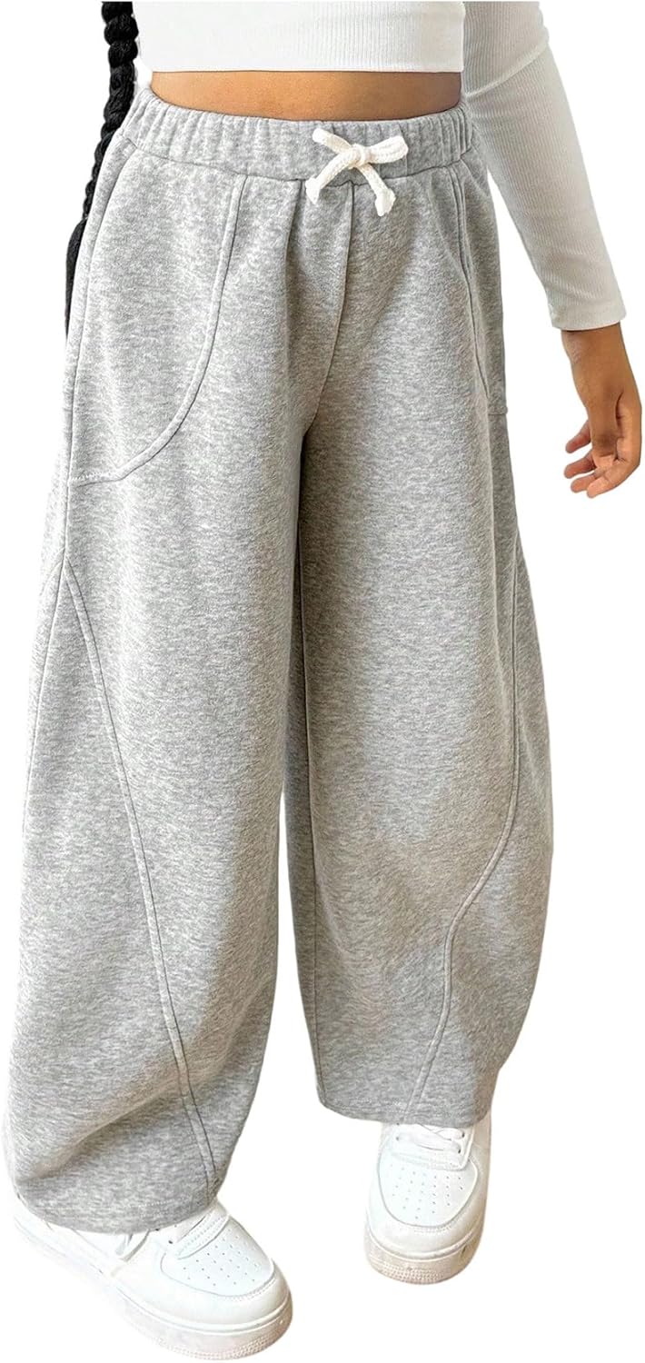 Girl's Baggy Wide Leg Sweatpants Elastic Waist Casual Athletic Pants Trousers with Pockets