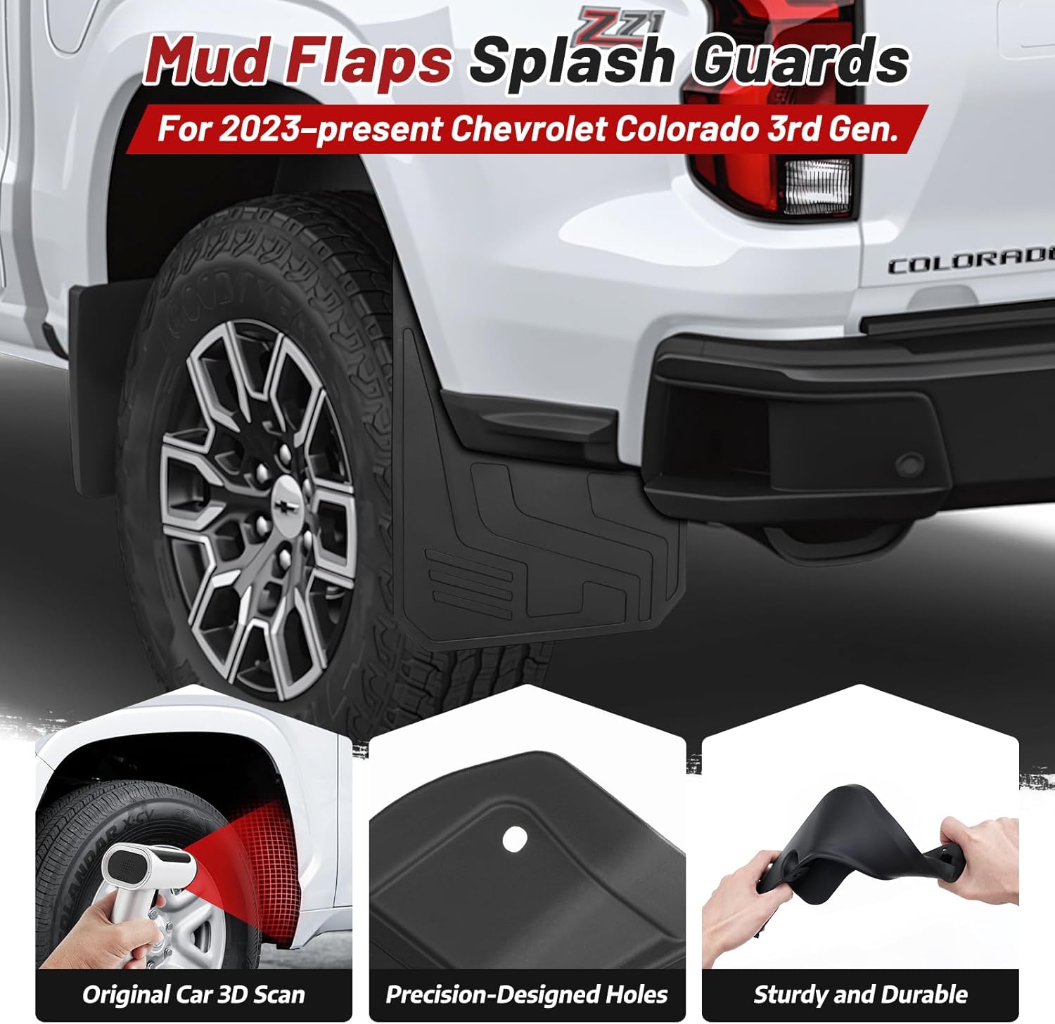 Sunsdrew Mud Flaps for Chevrolet Colorado 2023 2024 2025 2026,All Weather Guard Splash Colorado Guards Mudguards,No-Drill 4PCS Chevy Colorado Fender Flares Accessories(Not Fit for GMC Canyon)