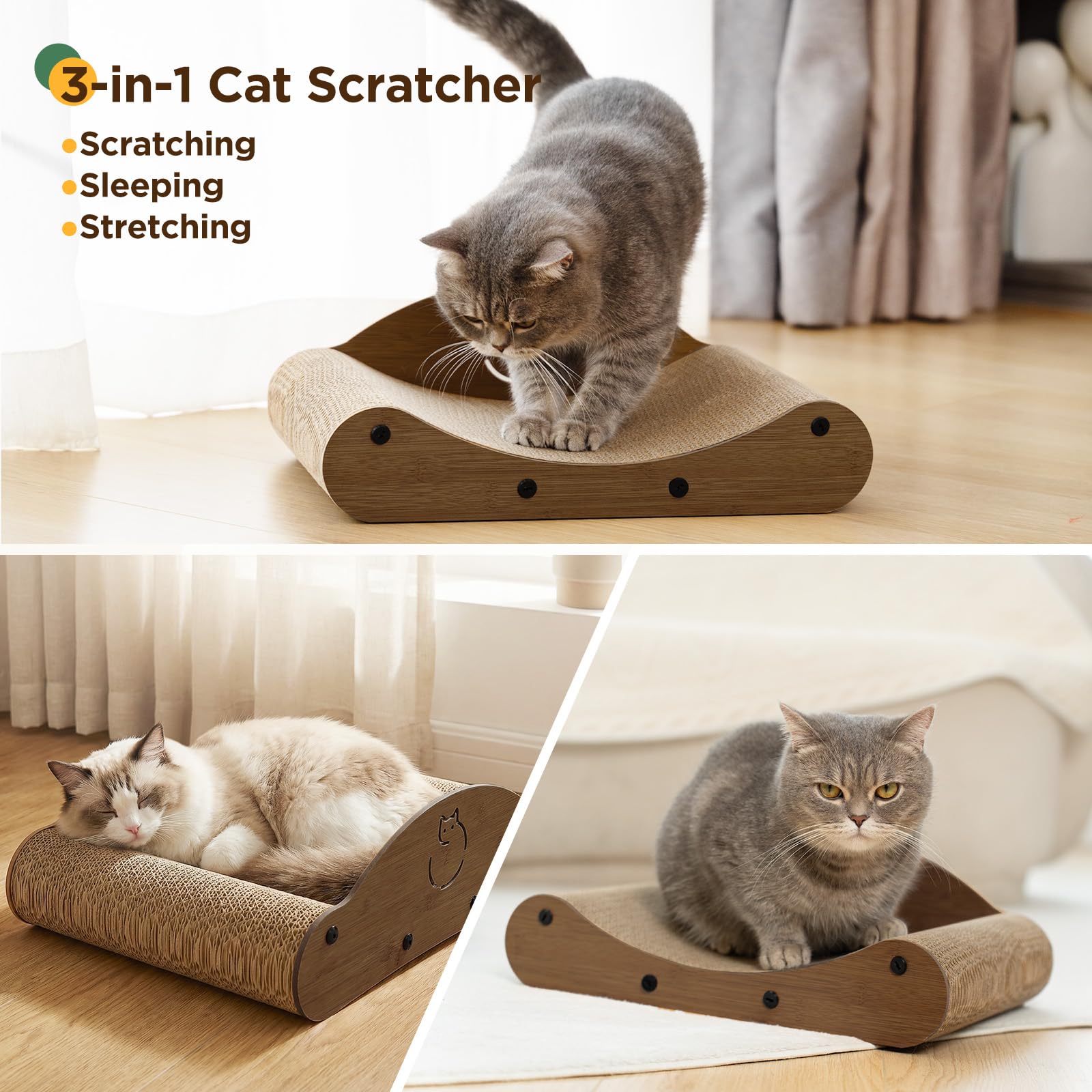 Gimars Rascador para Gatos de Cartón Ondulado en Forma de Sofá, Cama y Mueble Rascador, Protección de Muebles, Lounge para Gatos (Nogal, 43 cm)