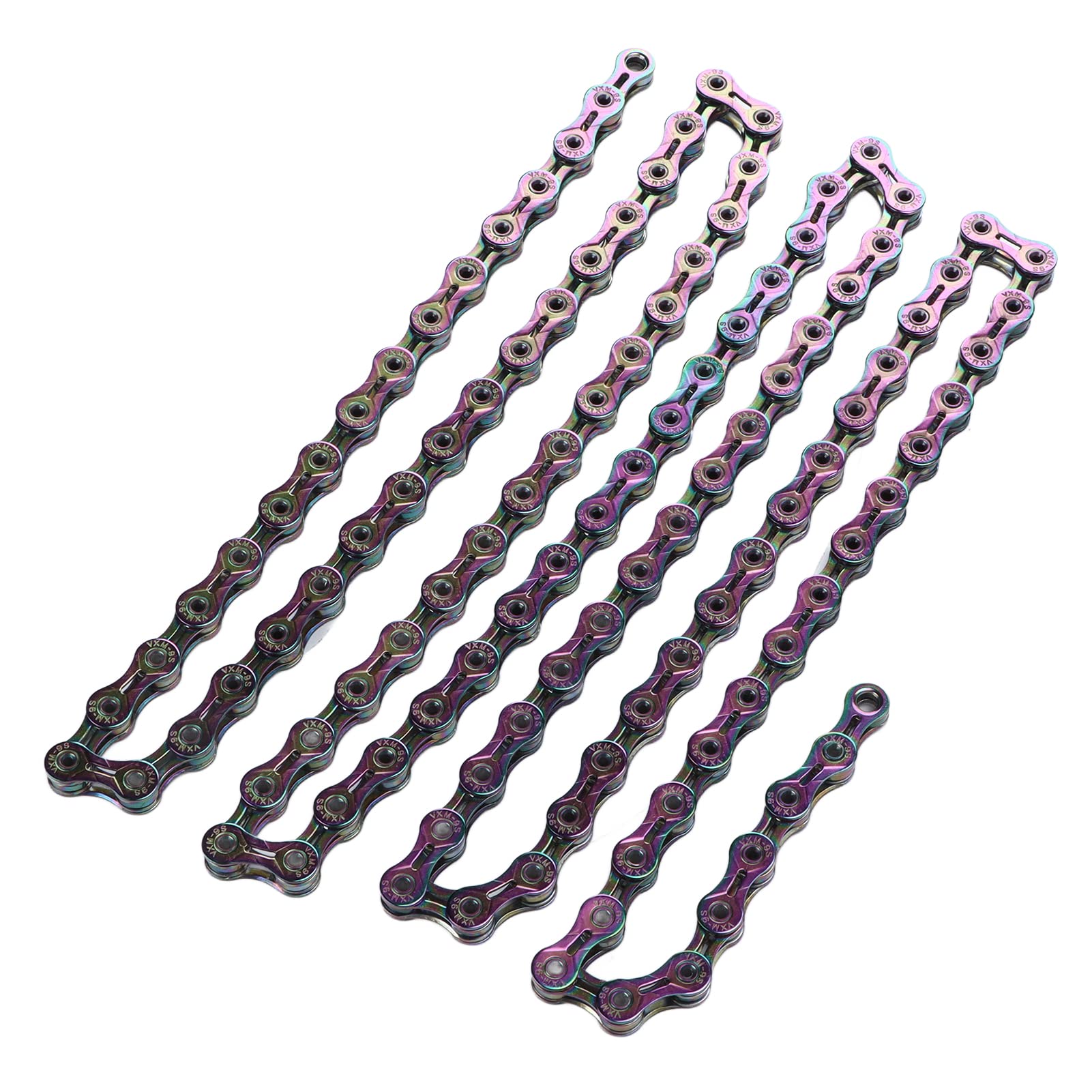 Catena per mountain bike a 9 velocità Catena per bicicletta durevole colorata Trattamento di tempra a caldo Galvanotecnica completa per mountain bike Acciaio al carbonio 300g