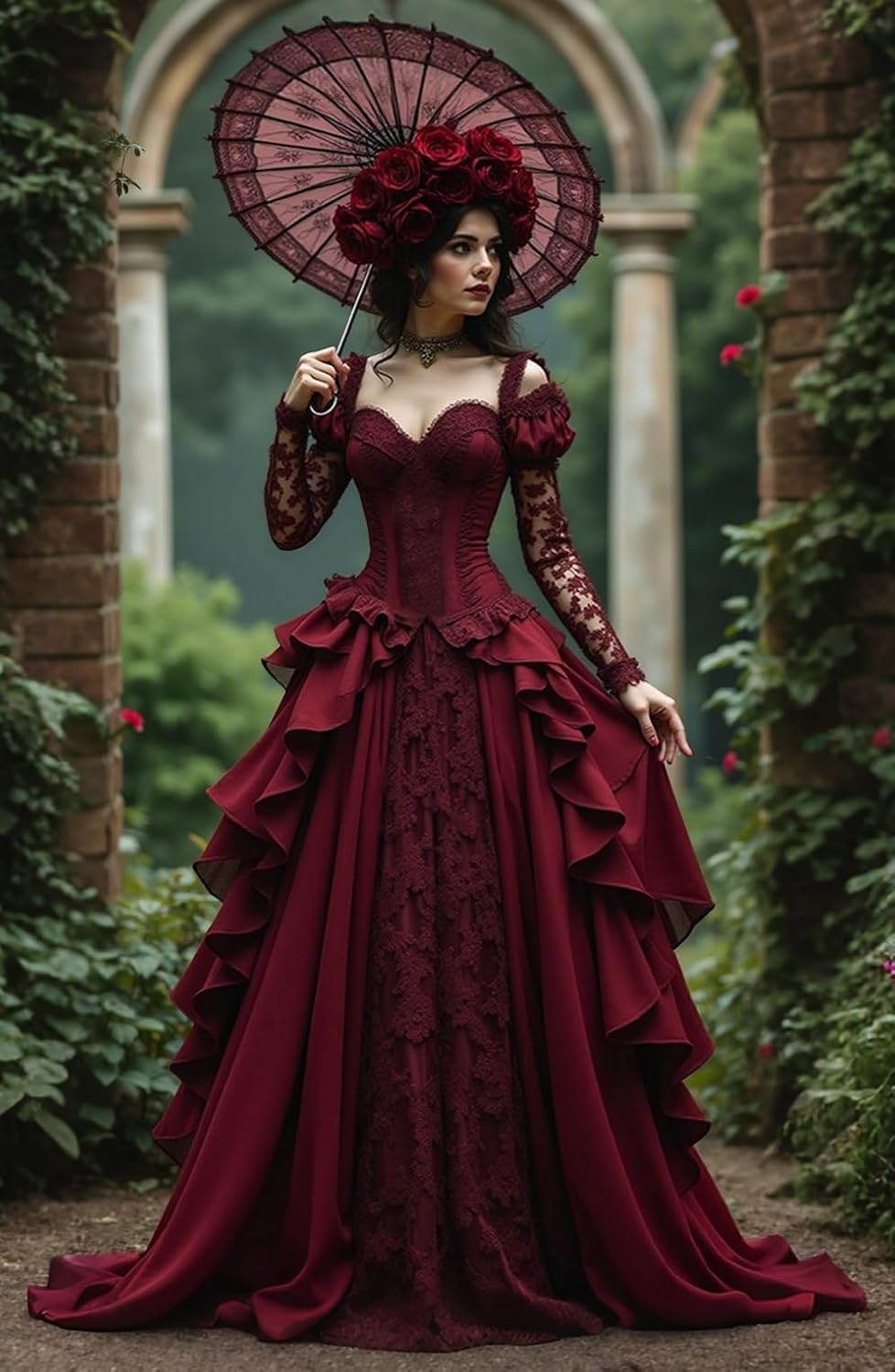 Gorgeous Applique Victorian Dress for Women with Sleeves Lace Victorian Ball Gown Chiffon Costume Medieval Dress