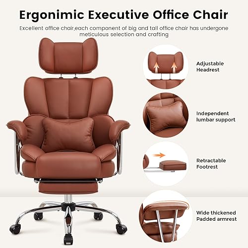Miniatura 4 de Silla de oficina ejecutiva grande y alta, silla de escritorio ergonómica de piel sintética, sillas de computadora de gestión resistente con