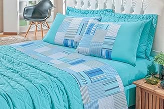 Jogo De Cama Lençol Premium Solteiro Com 03 Peças Estampado 100% Algodão Percal 180 Fios Azul